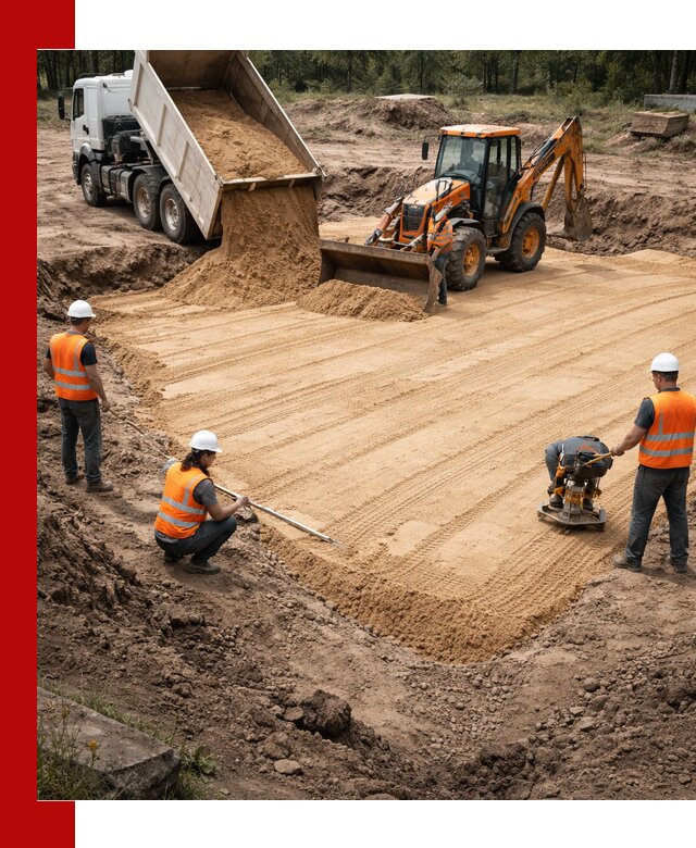 Устройство песчаной подушки для фундаментов и дорог в Петрозаводске